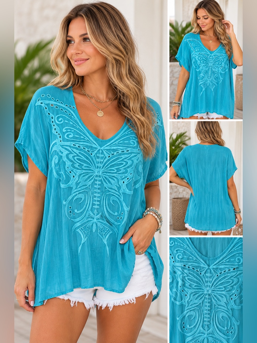 Johnny Was Women's Butterfly Embroidered Tunic Top size XL